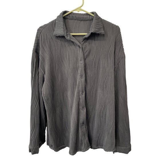 Dazy Shirt Size XL Textured Button Front Long Sleeve Gray Career Business Casual - Picture 2 of 8